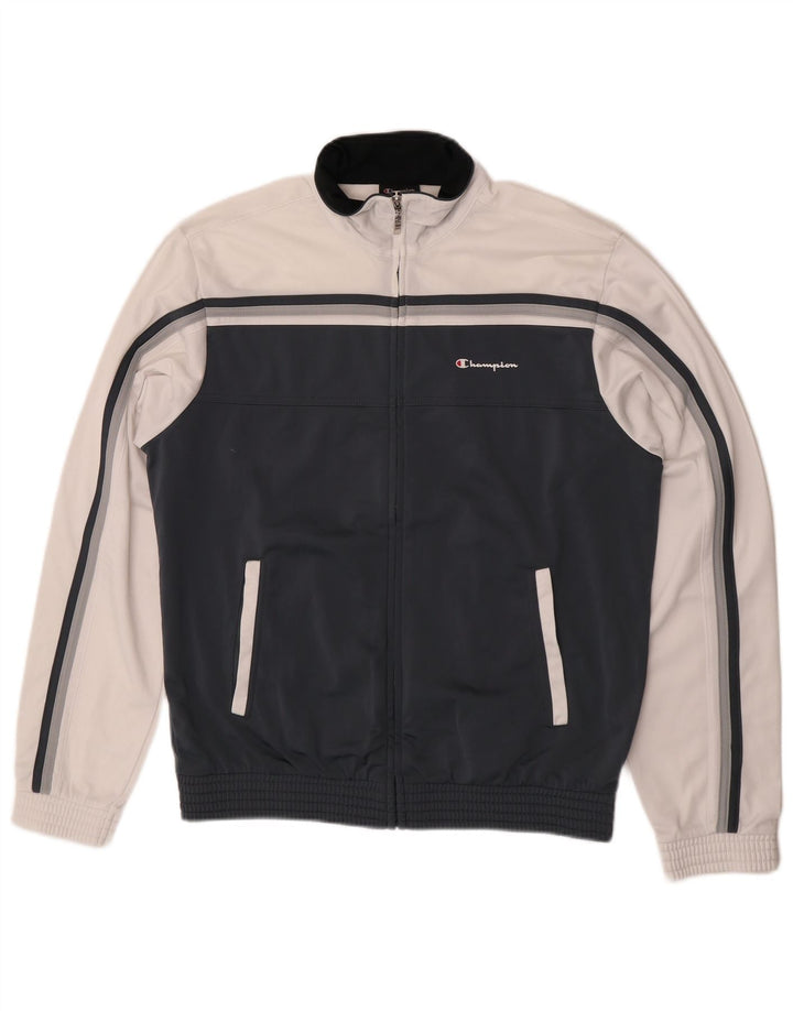 Jaqueta masculina de agasalho Champion grande poliéster colorblock azul marinho