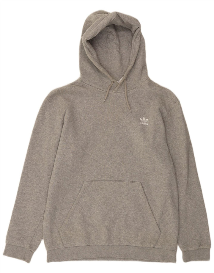 ADIDAS Mens Hoodie Jumper Grande Algodão Cinza