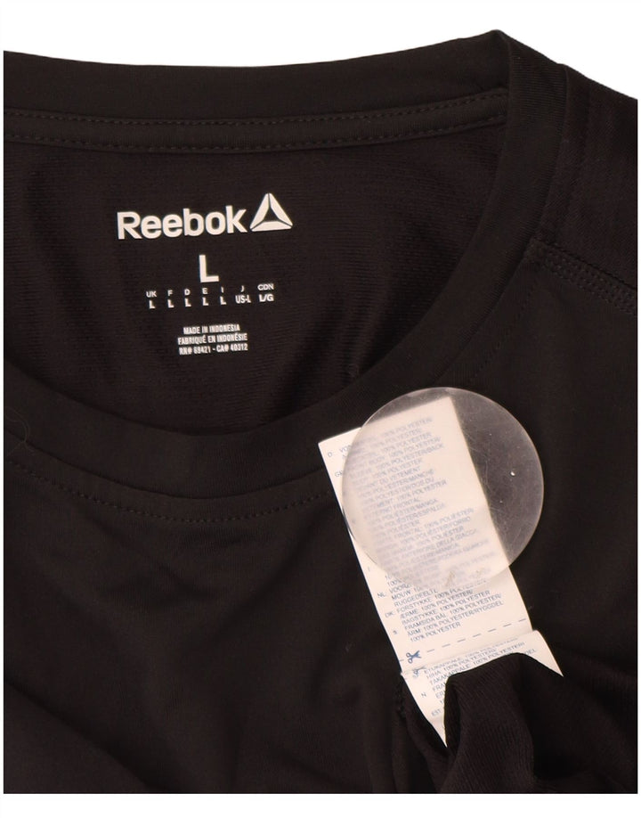 Reebok Mens Graphic Top Manga Longa Grande Poliéster Preto
