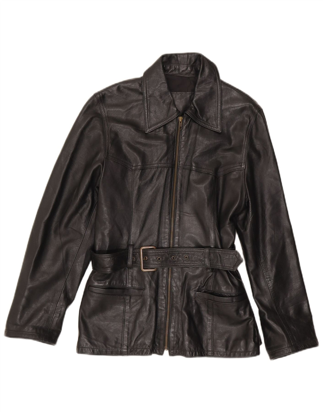 Jaqueta de couro feminina vintage IT 44 couro preto médio