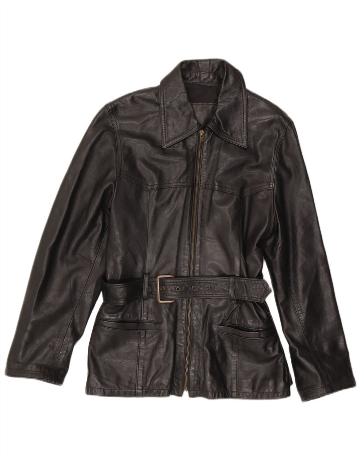 Jaqueta de couro feminina vintage IT 44 couro preto médio