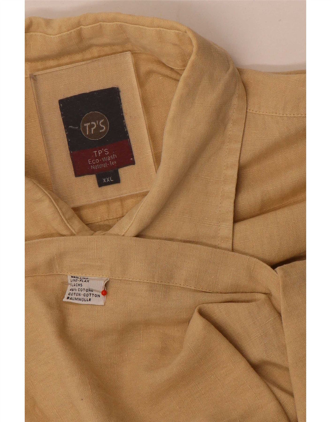 Camisa masculina vintage de manga curta 2XL linho bege