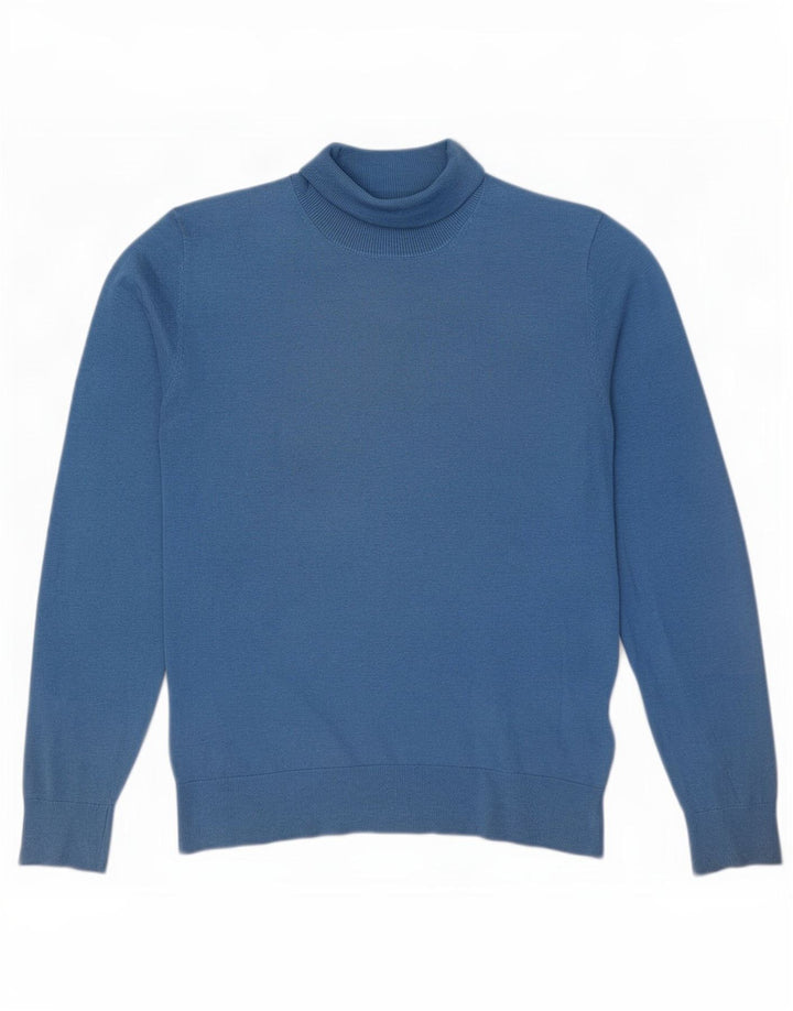 Suéter feminino Massimo Dutti com gola redonda Reino Unido 14 seda azul médio