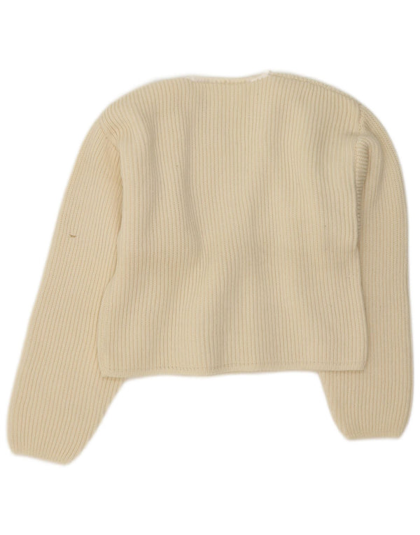 Suéter cardigã feminino vintage com peito duplo UK 14 médio off white