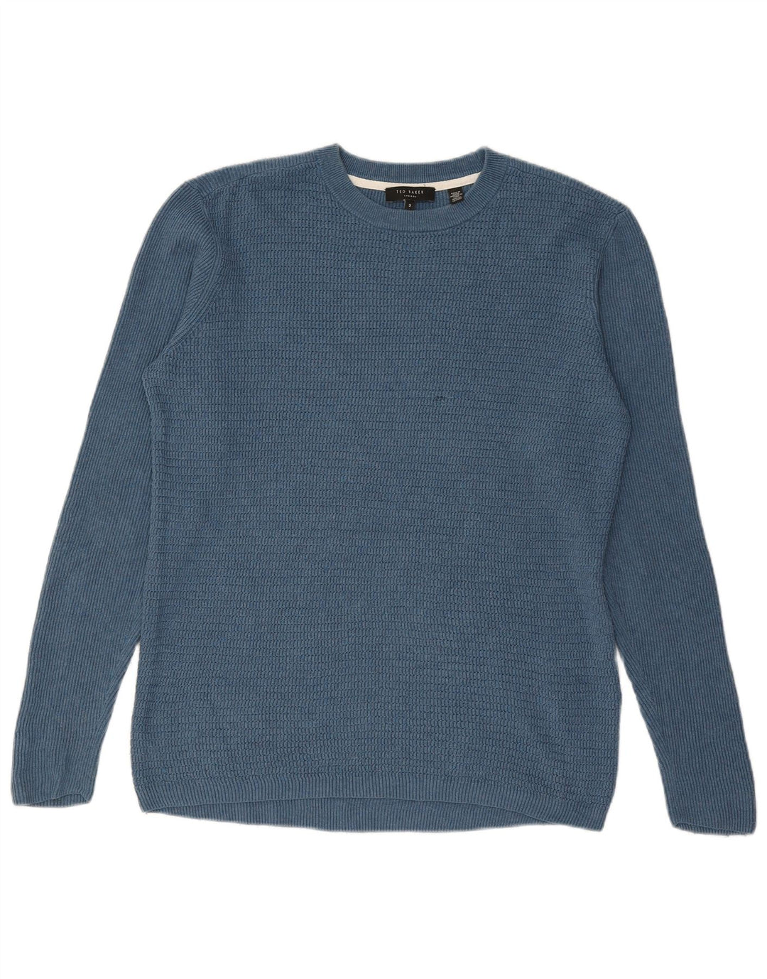Suéter masculino Ted Baker com gola redonda, tamanho 3, algodão azul médio