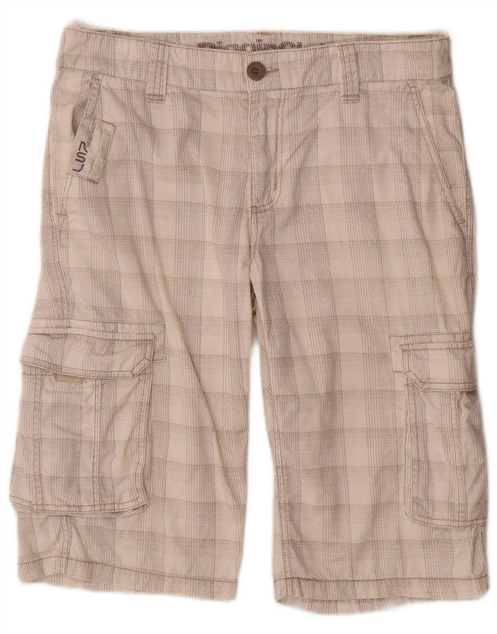 CLOCK HOUSE Mens Cargo Shorts W32 Médio Off White Check Algodão
