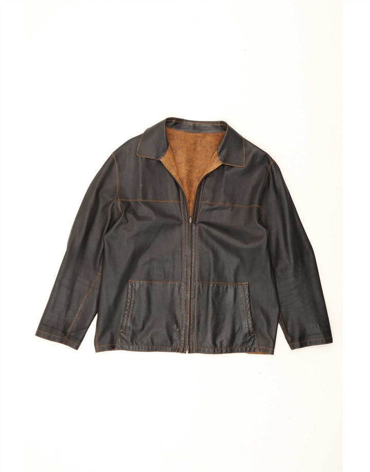 Jaqueta de couro reversível masculina vintage EU 56 3XL marrom