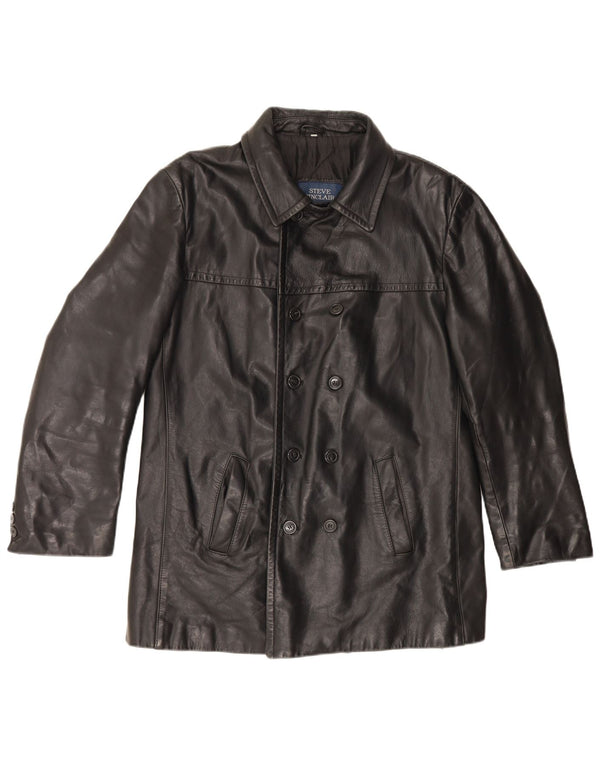 Jaqueta de couro vintage masculina com peito duplo IT 50 couro preto grande