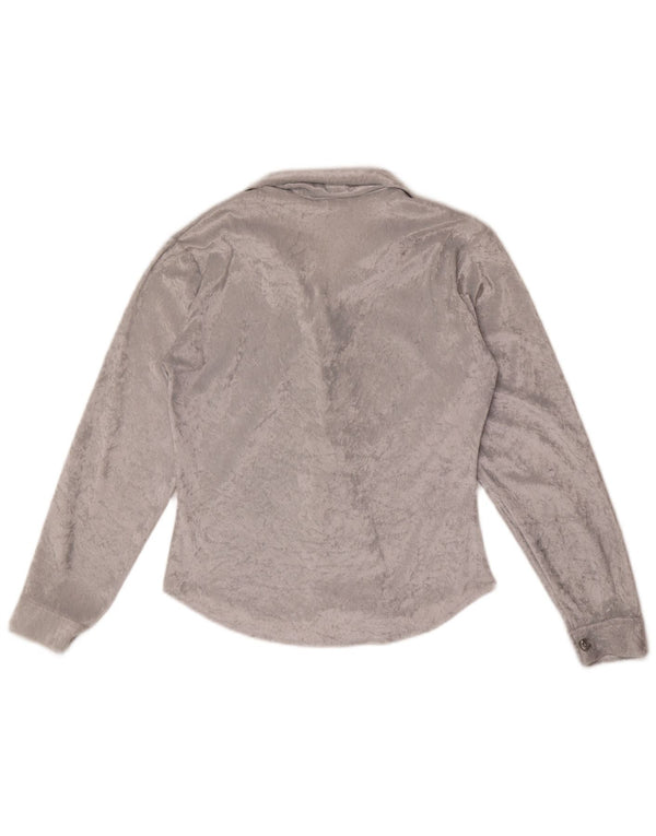 Blusa feminina de veludo vintage UK 12 poliéster cinza médio