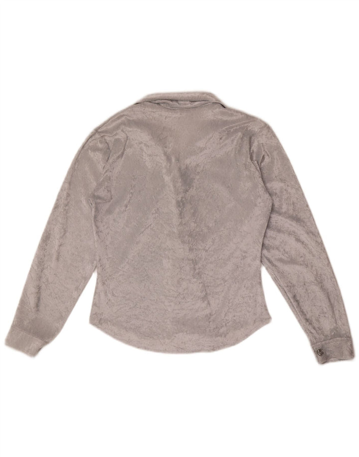 Blusa feminina de veludo vintage UK 12 poliéster cinza médio