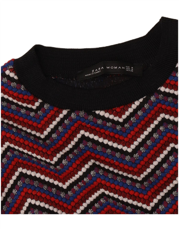 Zara Top curto feminino manga comprida Reino Unido 12 médio multicolorido Chevron