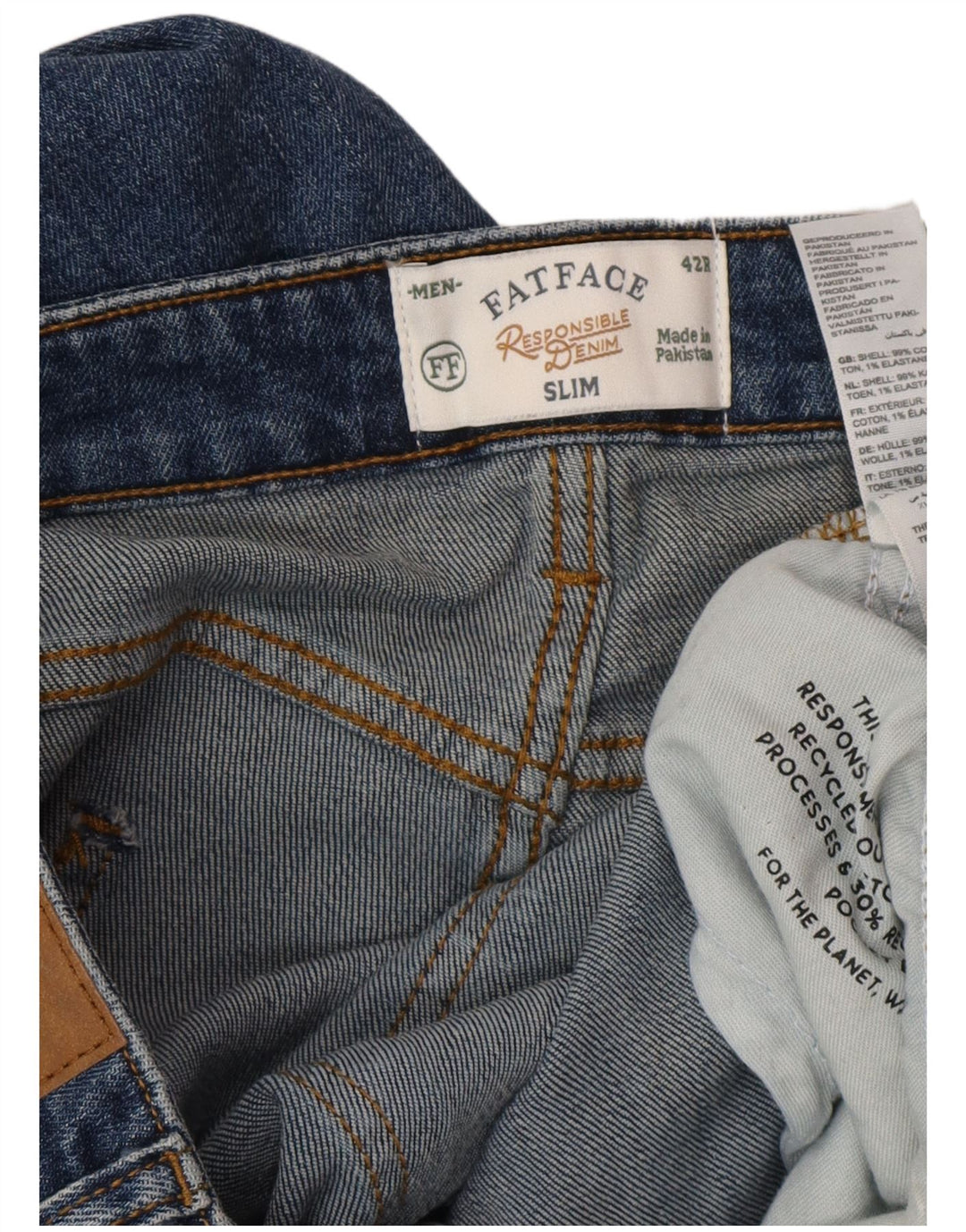 FAT FACE Masculino Slim Jeans W42 L34 Azul Algodão