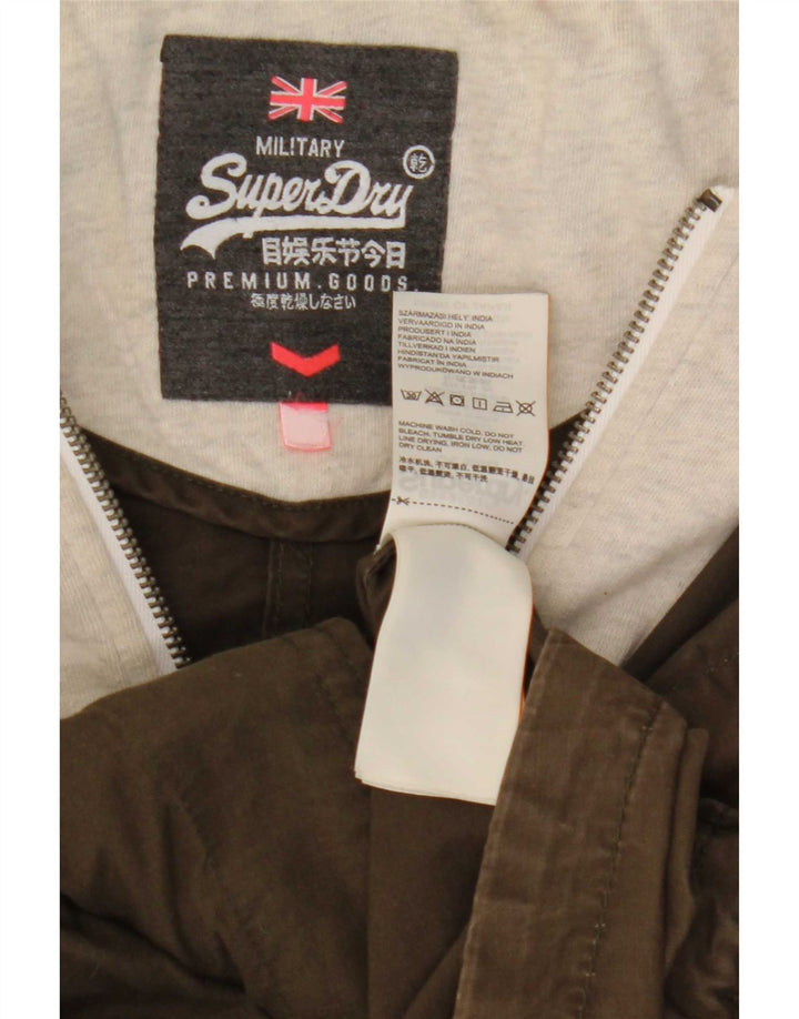 Jaqueta Bomber Feminina Superdry com Capuz UK 14 Algodão Colourblock Médio Cáqui