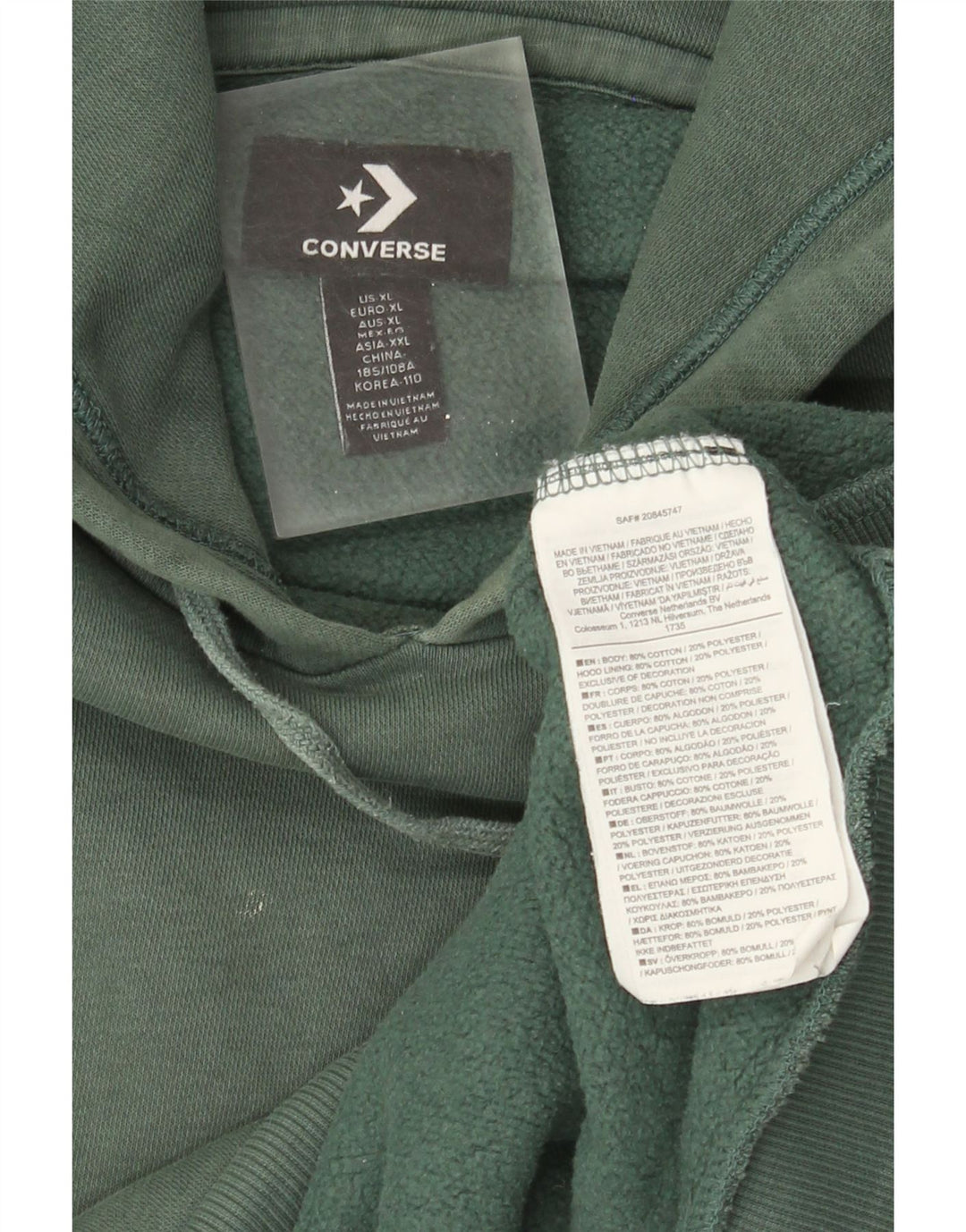 Converse masculino moletom com capuz XL algodão verde