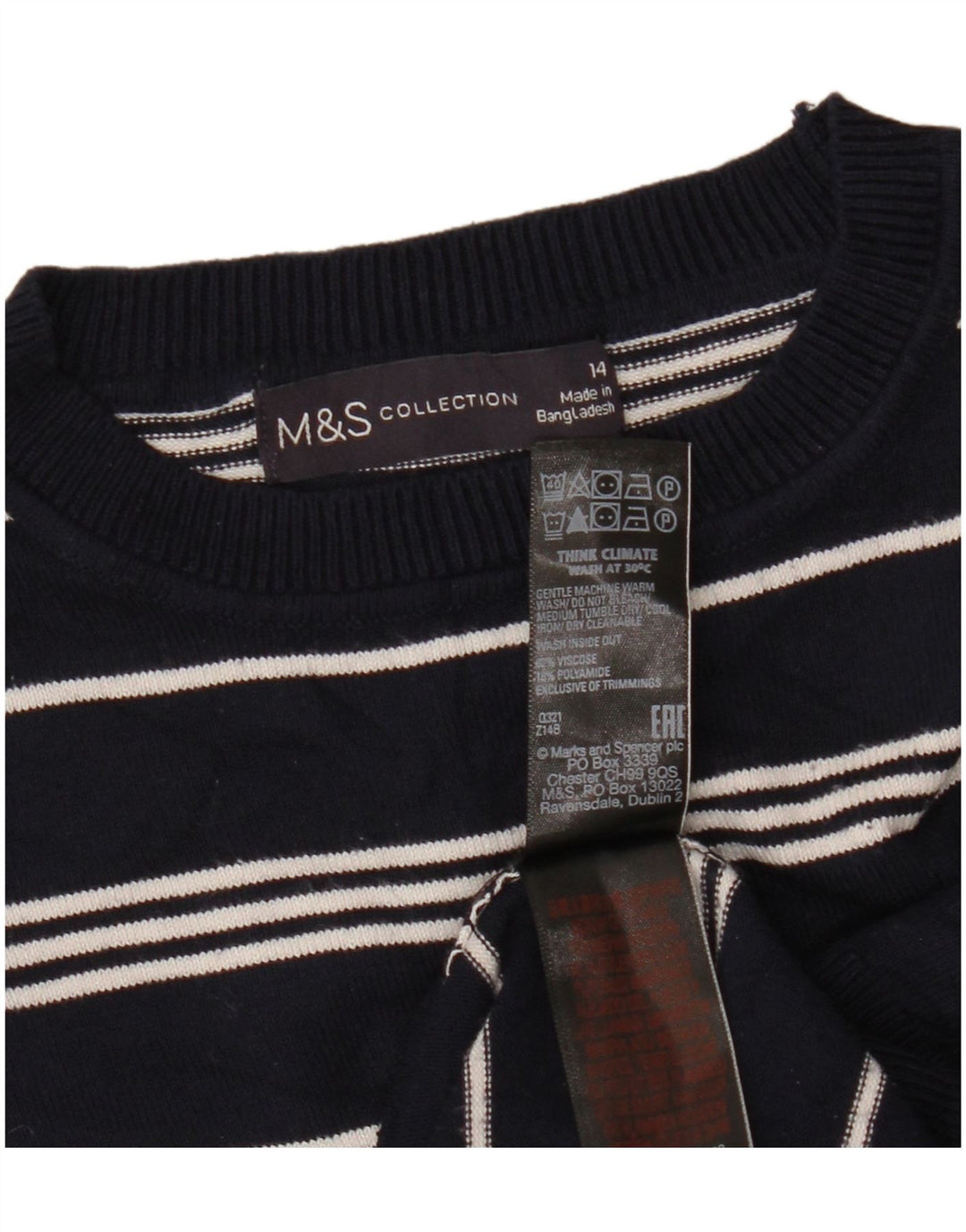 Suéter feminino MARKS & SPENCER com gola redonda e gola redonda UK14 médio azul marinho