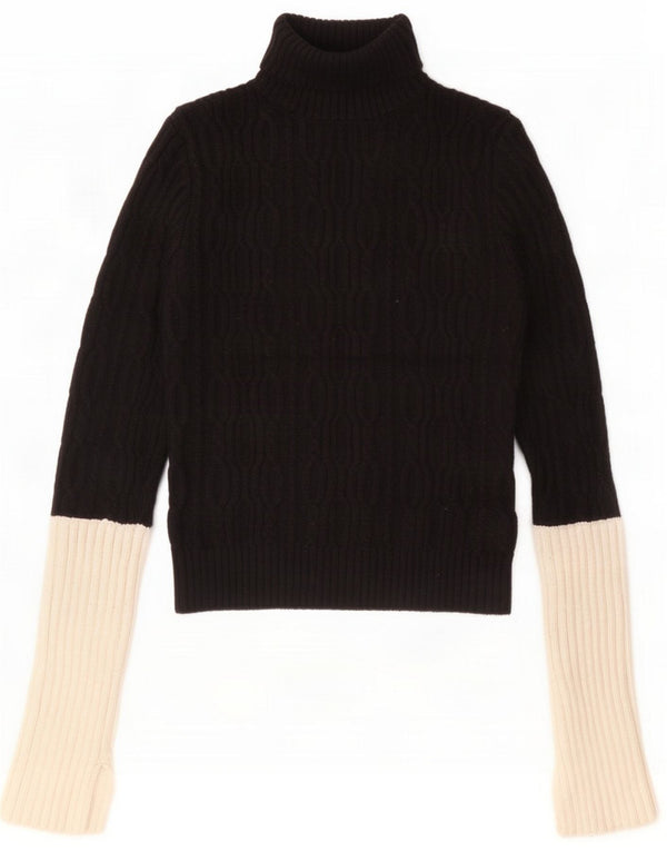 Suéter feminino Zara com gola redonda e gola redonda UK 10 pequeno bloco colorido preto