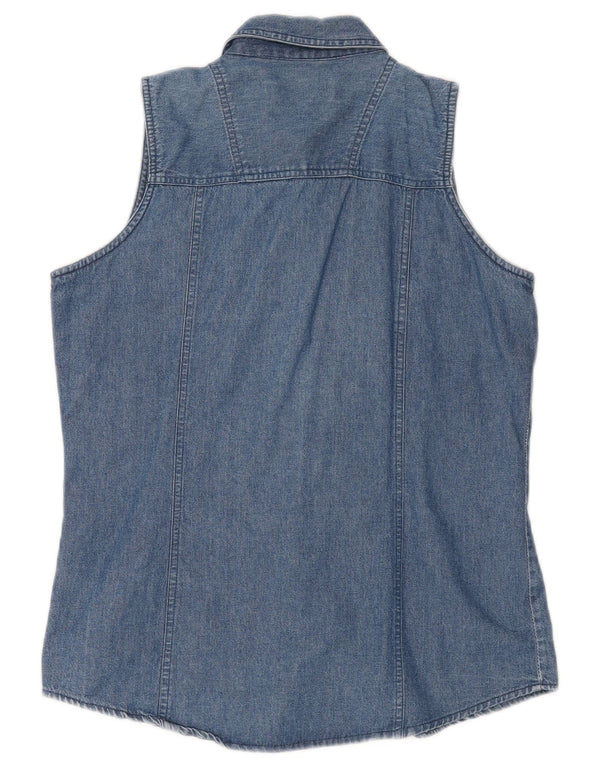 Camisa jeans feminina sem mangas Brandon & C Reino Unido 14 azul médio