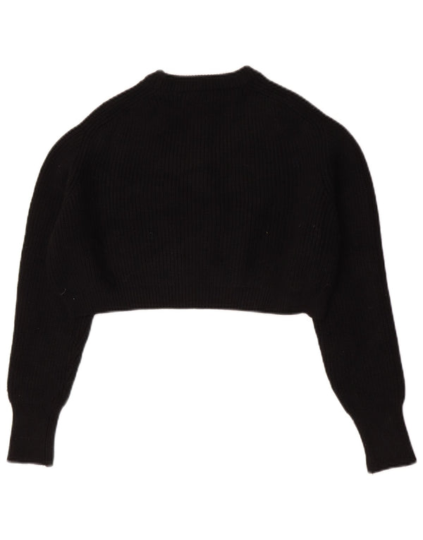 Zara Suéter feminino cropped oversized com gola redonda Reino Unido 10 pequeno preto