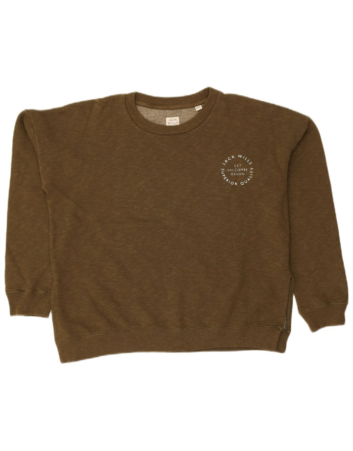 JACK WILLS Suéter feminino oversized Reino Unido 10 pequeno algodão cáqui