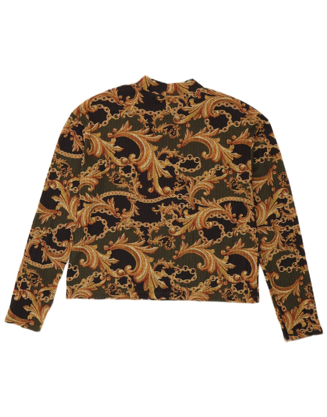 Zara Crop Top Feminino Manga Longa Reino Unido 10 Pequeno Poliéster Paisley Preto