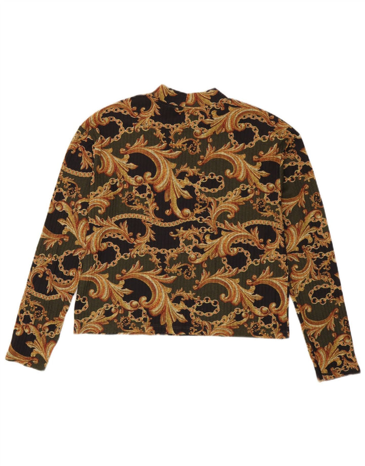 Zara Crop Top Feminino Manga Longa Reino Unido 10 Pequeno Poliéster Paisley Preto