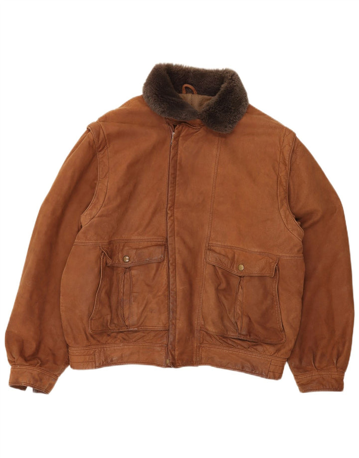 Jaqueta de couro masculina VINTAGE IT 52 XL marrom colorblock