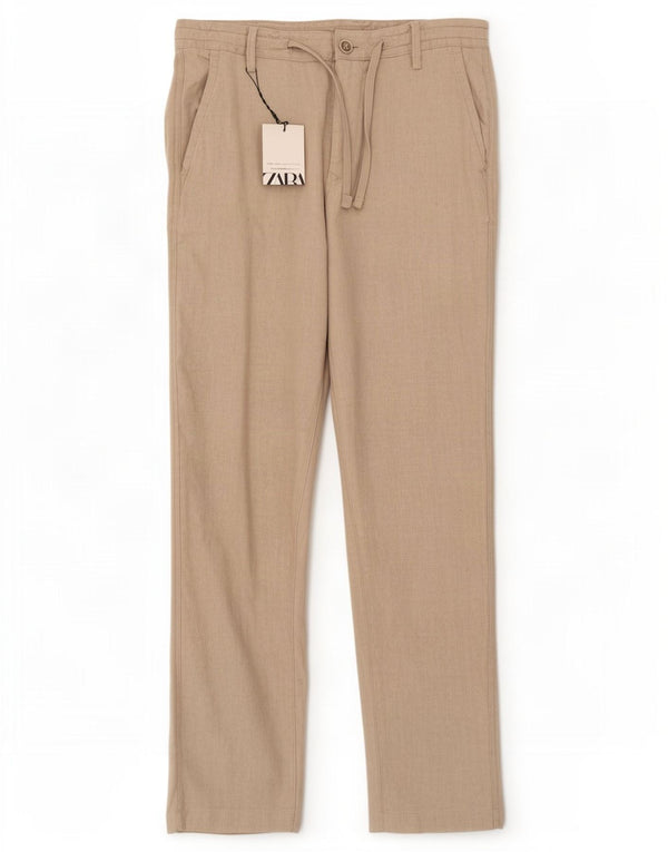 Zara Mens Slim Chino Calças EU 38 Pequeno W30 L30 Linho Bege