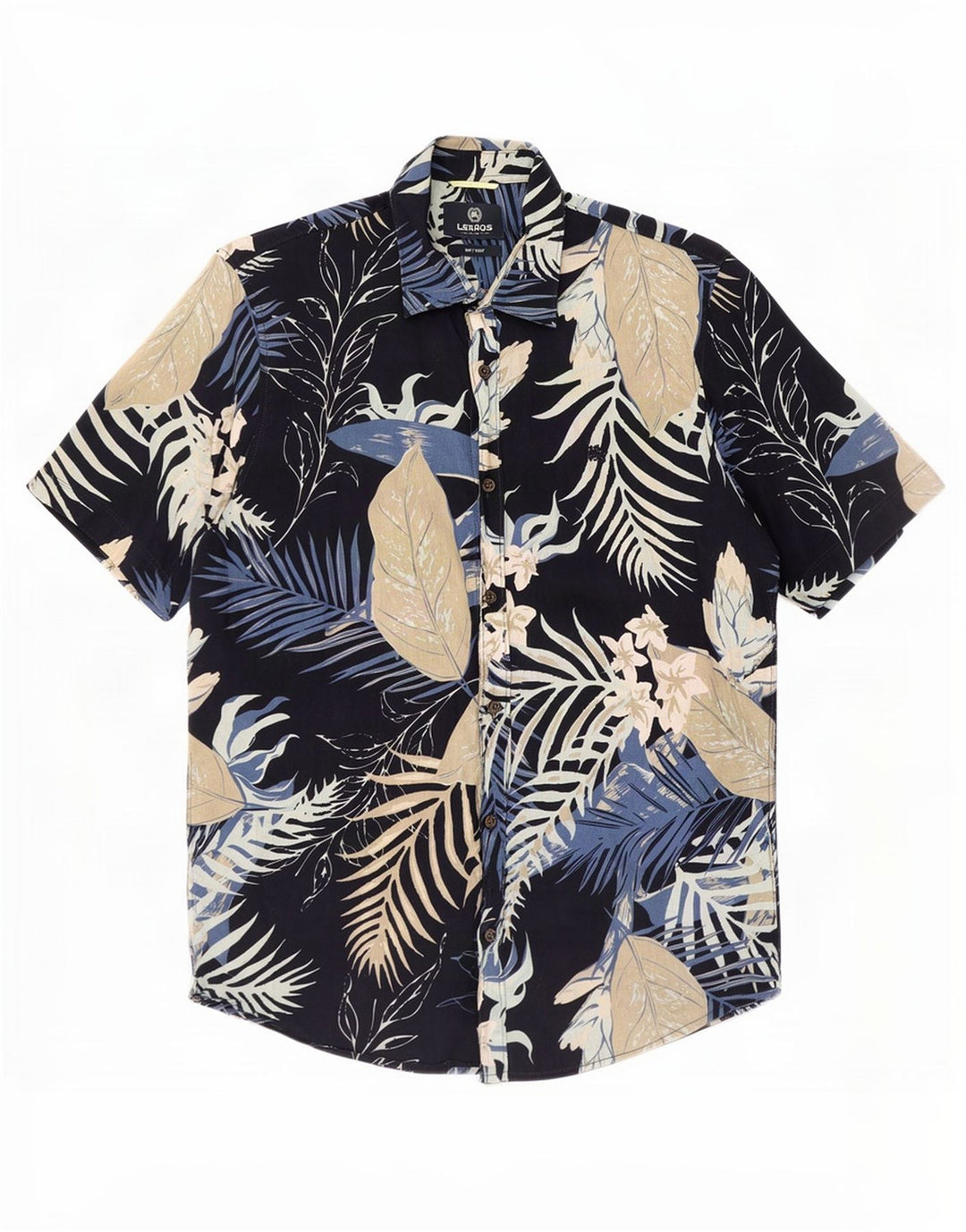 Camisa masculina Lerros de manga curta azul marinho médio floral algodão