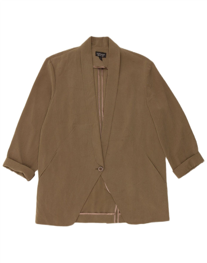 Jaqueta blazer feminina superdimensionada de 1 botão da Topshop Reino Unido 10 listras cáqui pequenas