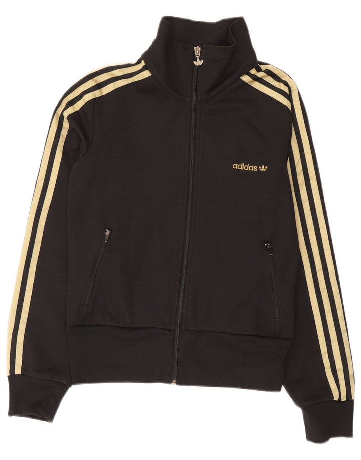 Adidas Womens Tracksuit Top Jacket UK 12 Médio Algodão Preto