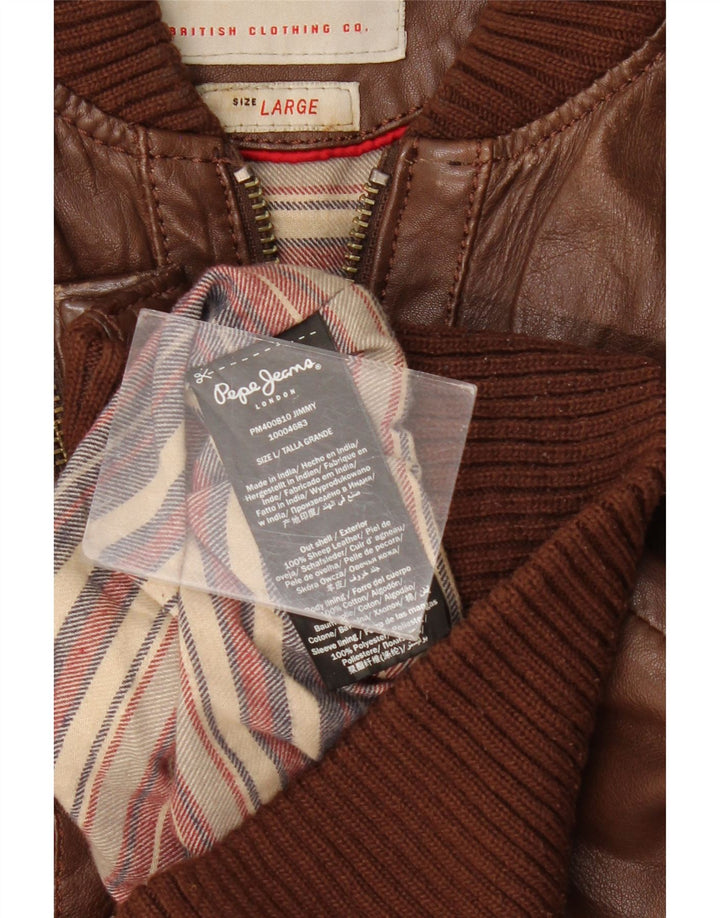 Jaqueta de couro masculina PEPE Jeans UK 40 grande couro marrom