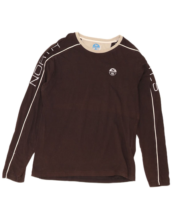 Top gráfico feminino North Sails manga comprida UK 16 grande bloco colorido marrom