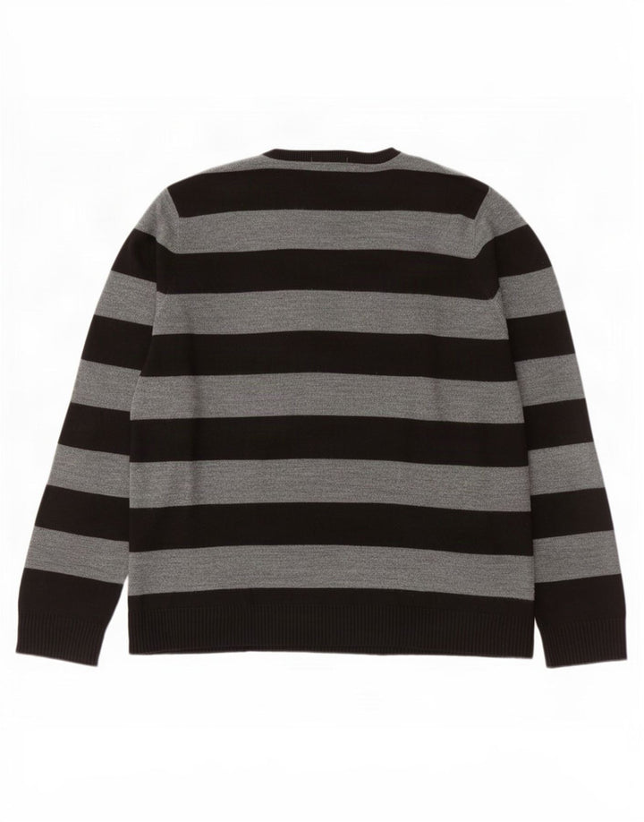Suéter masculino Marks & Spencer com decote em V grande acrílico listrado cinza
