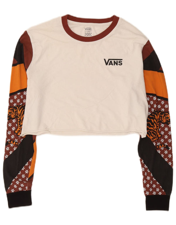 Vans Womens Crop Graphic Top Manga Longa UK 6 XS Branco Colourblock