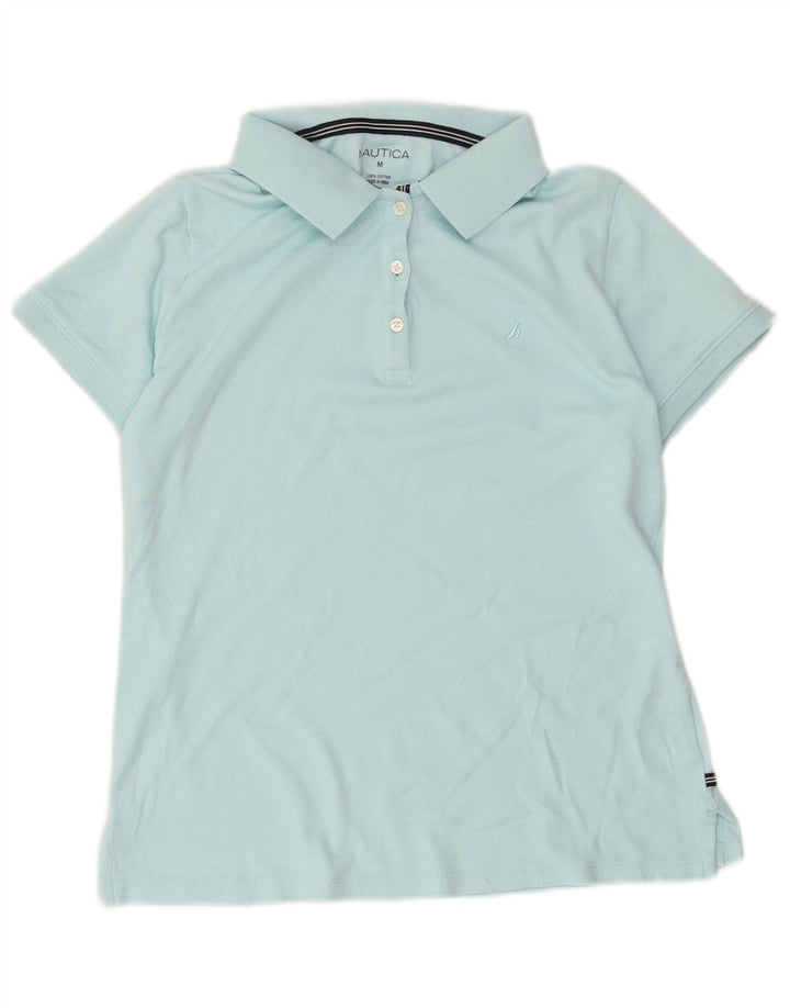Camisa polo feminina Nautica UK 14 algodão azul médio
