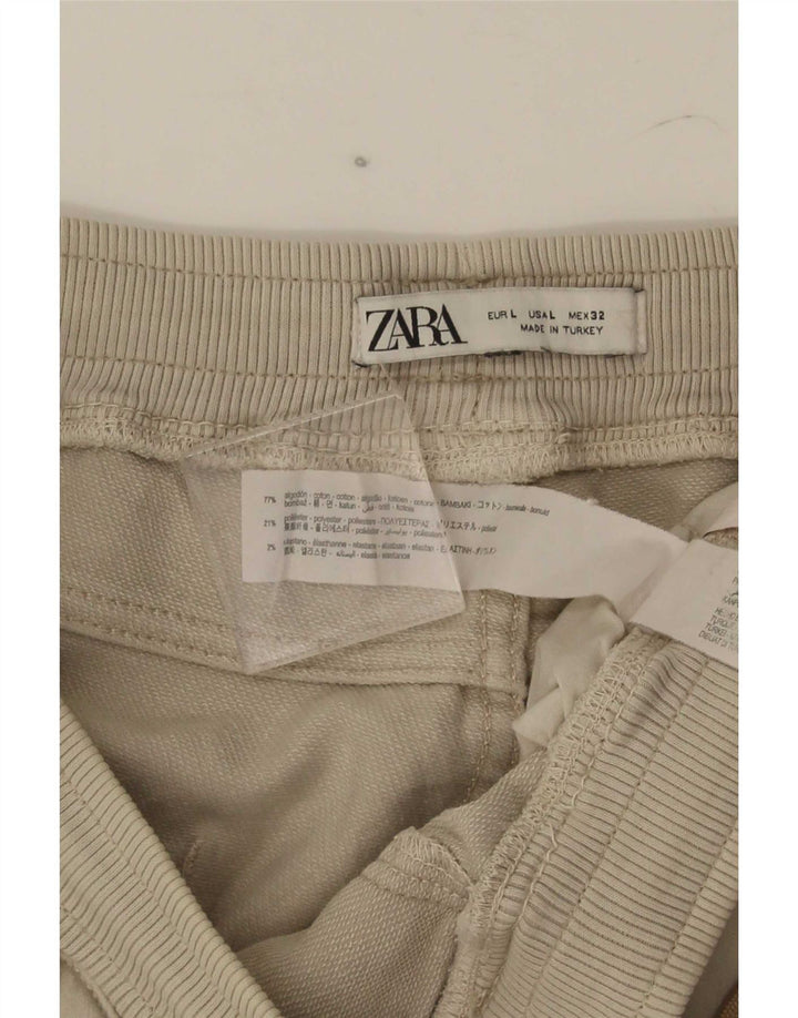 Zara Mens Cargo Shorts Grande W32 Algodão Bege