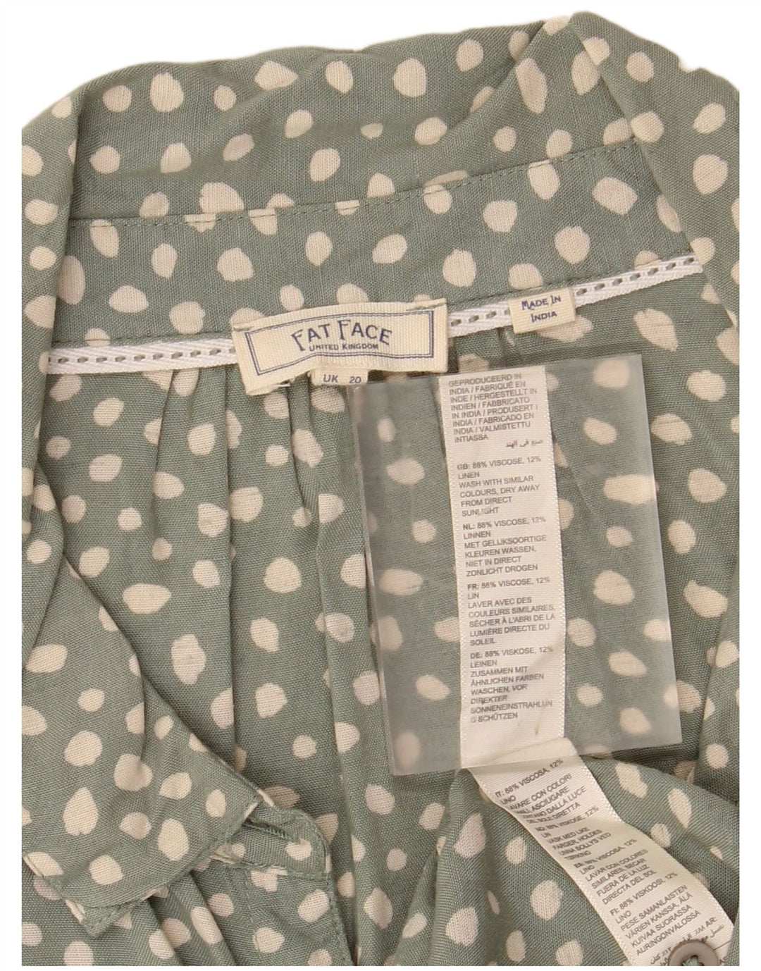 Blusa feminina com gravata frontal FAT FACE UK 20 2XL verde manchada