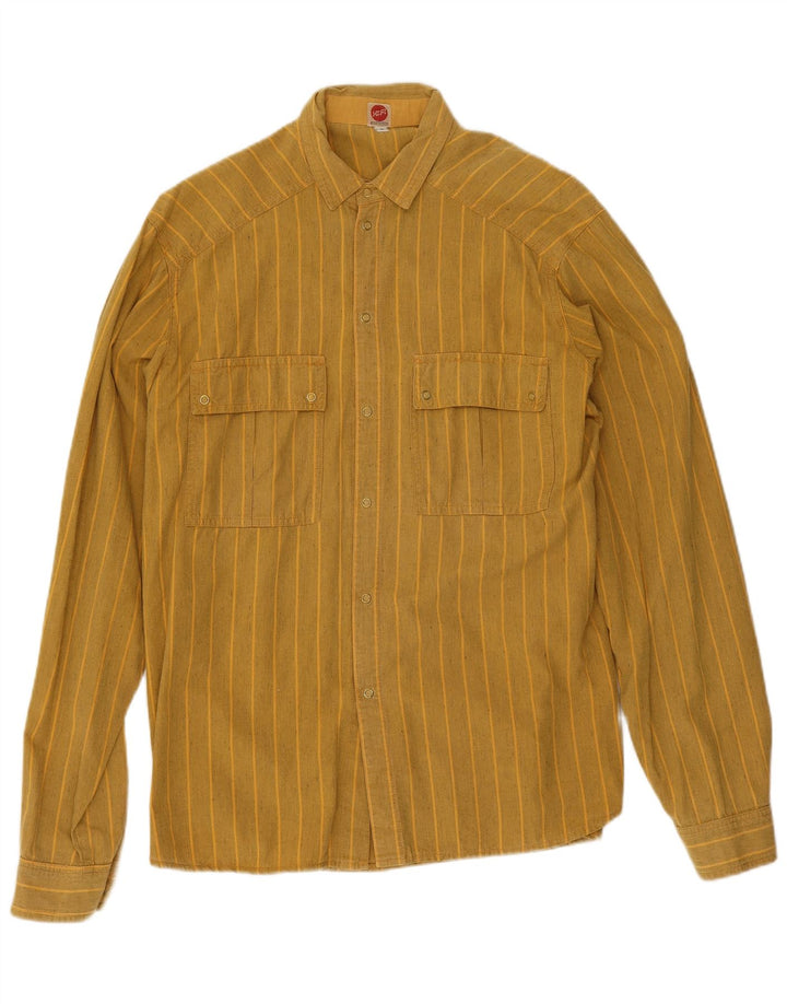 Camisa masculina vintage de algodão listrado amarelo médio