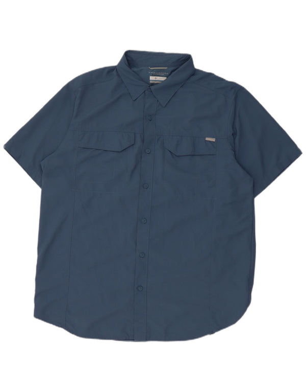 Camisa masculina Columbia Omni-Shade de manga curta grande azul nylon
