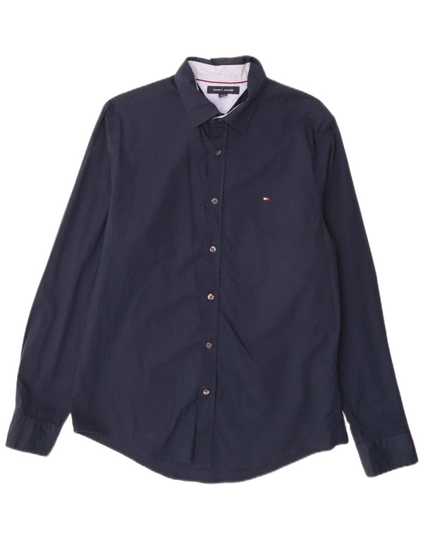 Camisa masculina Tommy Hilfiger média azul marinho algodão