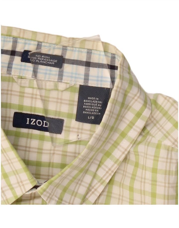 Izod Camisa masculina xadrez regular de ajuste grande algodão xadrez verde