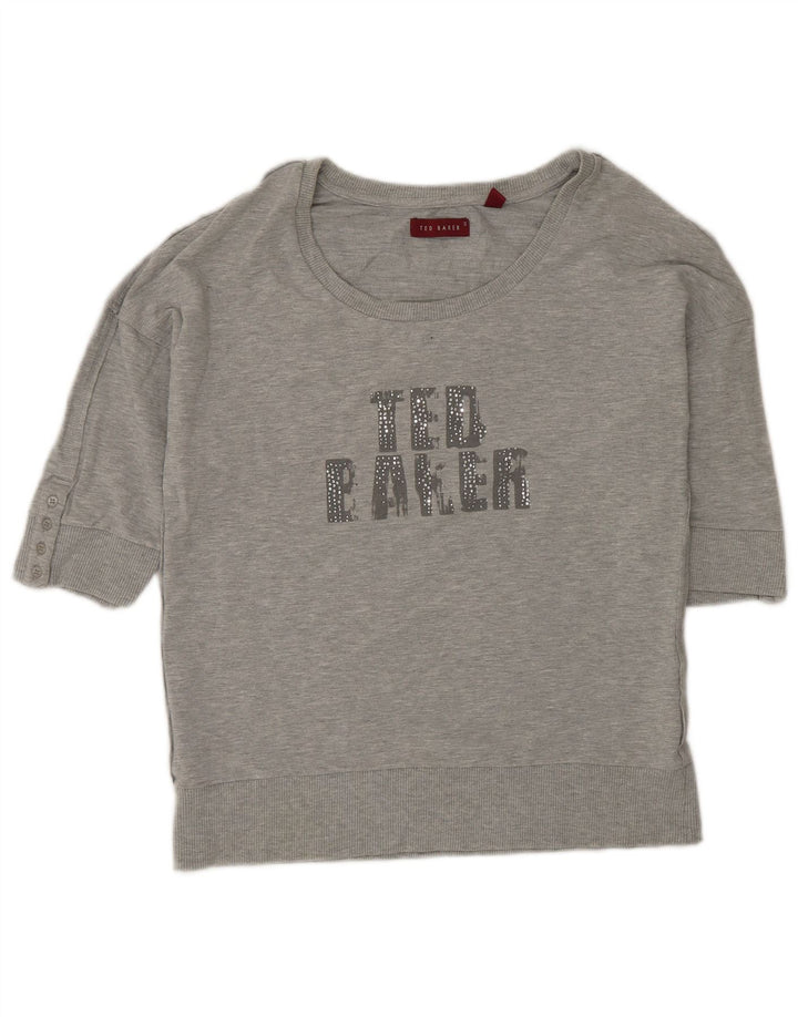 Ted Baker moletom feminino gráfico de manga curta tamanho 3 cinza médio