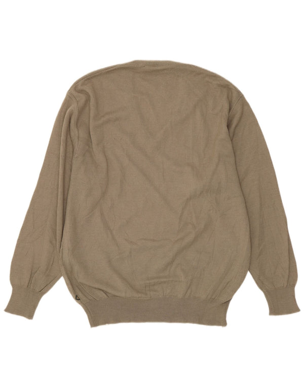 MALAGRIDA Mens V-Neck Jumper Sweater Medium Grey Geometric Wool