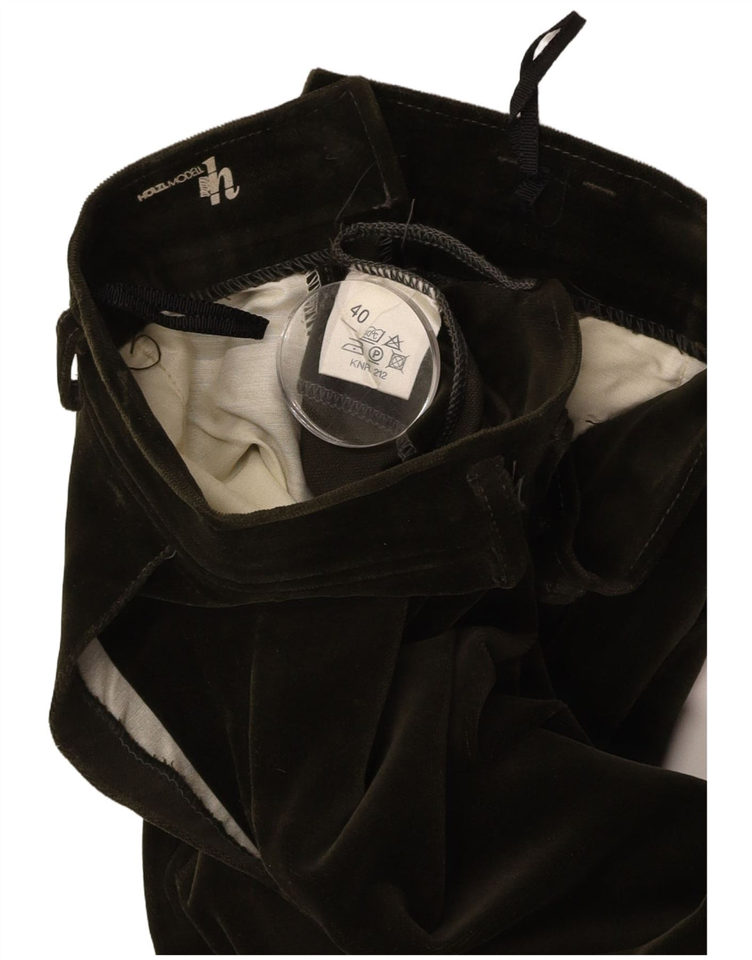 Calça feminina VINTAGE de veludo com estribo UE 40 médio W27 L29 algodão verde