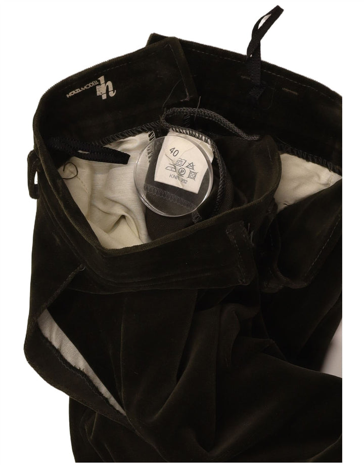 Calça feminina VINTAGE de veludo com estribo UE 40 médio W27 L29 algodão verde