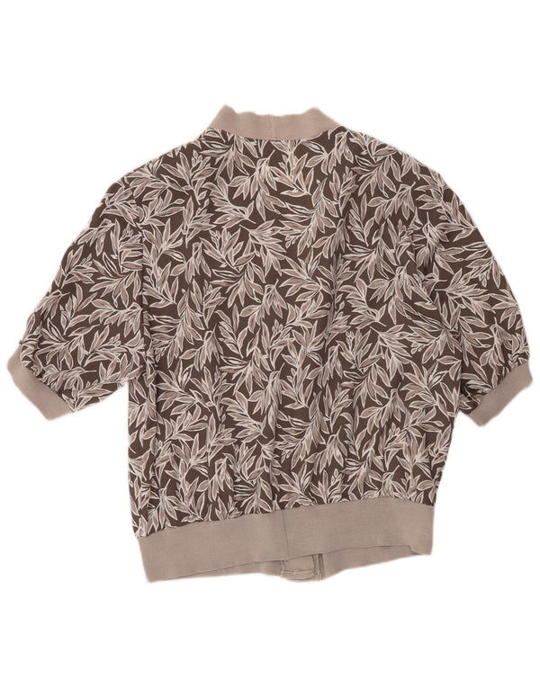 Blusa feminina vintage de manga curta UK 18 XL cinza floral poliéster