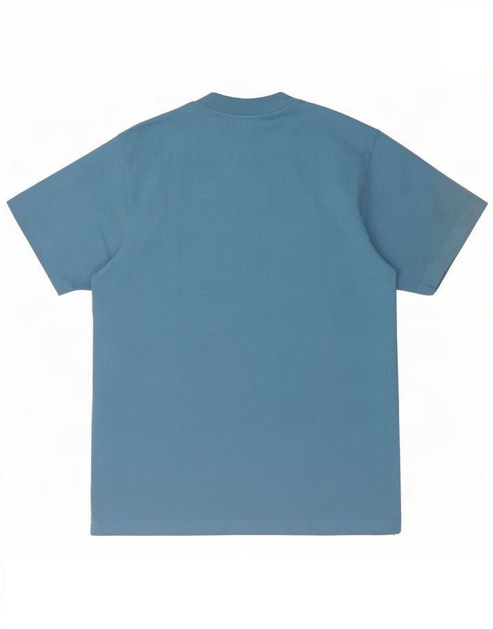 Camiseta gráfica masculina vintage de algodão azul médio