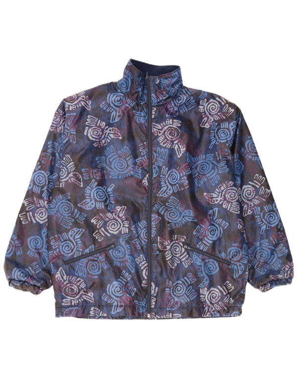 Jaqueta corta-vento masculina vintage UK 42 XL azul marinho geométrico