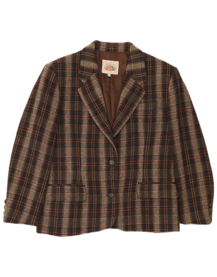 Jaqueta blazer feminina vintage com 2 botões IT 44 lã xadrez marrom médio