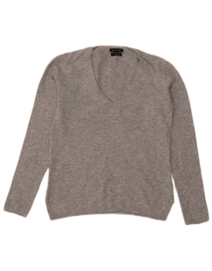 Suéter feminino MASSIMO DUTTI com decote em V Reino Unido 10 pequeno cinza manchado